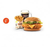 Paket E: Jumbo Chicken Burger + Fries (French or Curly) + A&W Root Beer